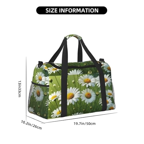 Floral Flowers Daisies Print Travel Duffle Bag - Foldable Personal Item Travel Bag for Women & Men,Carry-On Convertible Crossbody Tote Bags with Adjustable Shoulder Strap & Pockets 13x10.2x19.7 in4