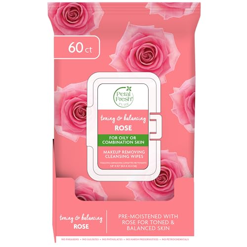 Petal Fresh Pure Brightening Rose Makeup Removing, Cleansing Towelettes, Gentle Face Wipes, Daily Cleansing, Vegan and Cruelty Free, 60 count