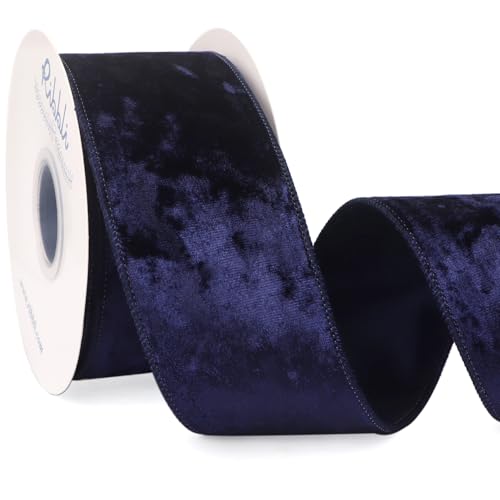 Ribbli Navy Blue Velvet Wired Ribbon 2