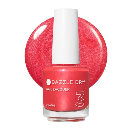 Dazzle Dry Nail Lacquer (Step 3) - Poolside Pink - A deep coral pink-red. Semi-sheer shimmer. (0.5 fl oz)