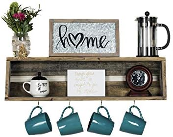 Barnwood Decor of OKC | Farmhouse Coffee Bar Floating Shelf [Made in USA] Handmade Reclaimed Rustic Wood Coffee Mug Hanger and Storage Shelf! (Weathered Grey)