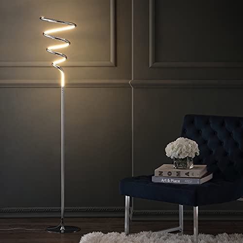 JONATHAN Y JYL7027A Scribble 60.5" Dimmable Metal Integrated LED Floor Lamp Contemporary,Minimalist,Modern,Glam for Bedrooms, Living Room, Office, Reading, Chrome