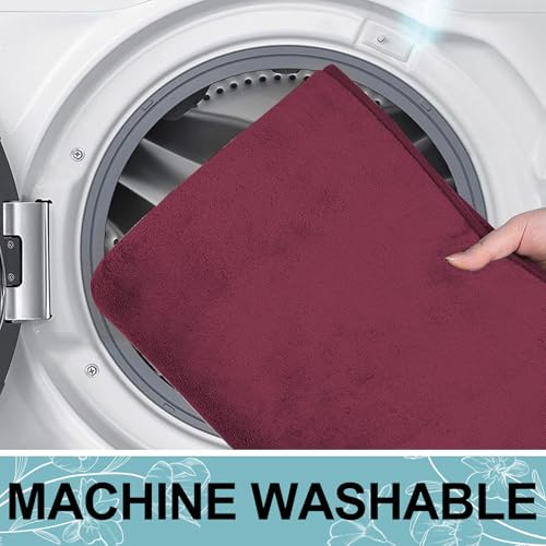 Image of Smiry Memory Foam Bath Mat 47x24, Extra Soft and Absorbent Bathroom Mats, Non Slip Washable Carpet for Floor, Shower and Tub, Burgundy