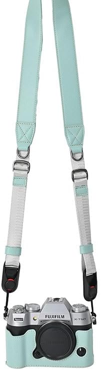 X-T50 Case, BMAOLLONGB Handmade PU Leather Half Camera Case Bag Cover Bottom Opening Version for Fujifilm X-T50 XT50 with Neck Strap (Blue)