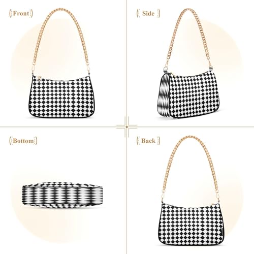 Shoulder Bags for Women Checked White Black Pattern Hobo Tote Handbag Small Clutch Purse with Zipper Closure2