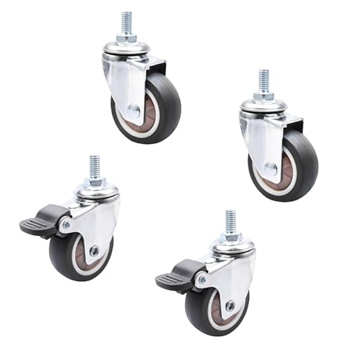 Set di 4 Ruote per Mobili Pesanti Ruote Pivottanti in gomma Rotelle Antigraffio con Freno per Piccoli Attrezzature Carrello Girevoli a 360° (Argenteo, 25mm)