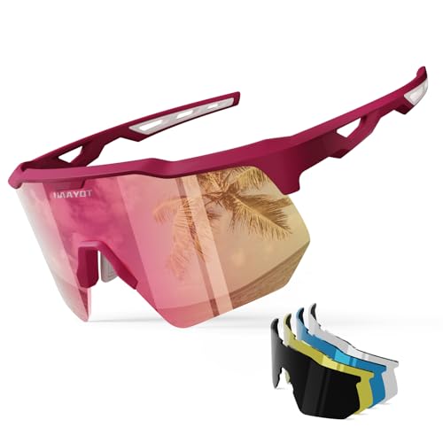 HAAYOT Polarisierte Fahrradbrille Orange/Rosa 5 Gläser