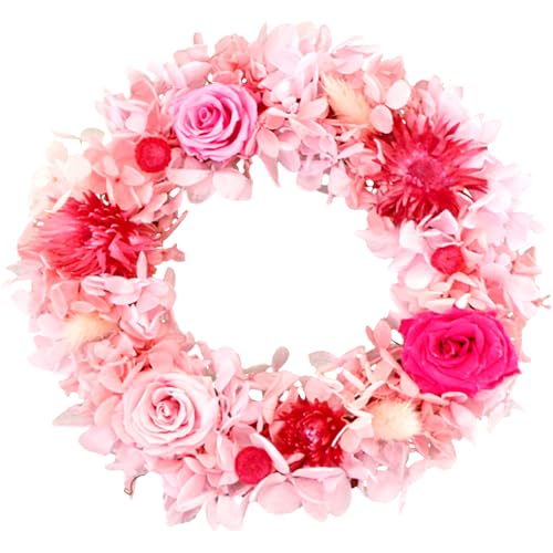 フラワースタジオ リビングカラーズ プリザーブドフラワー バラとアジサイのリースS (ピンク) 直径約18cm 花 ギフト 北海道 恵庭市[140017]