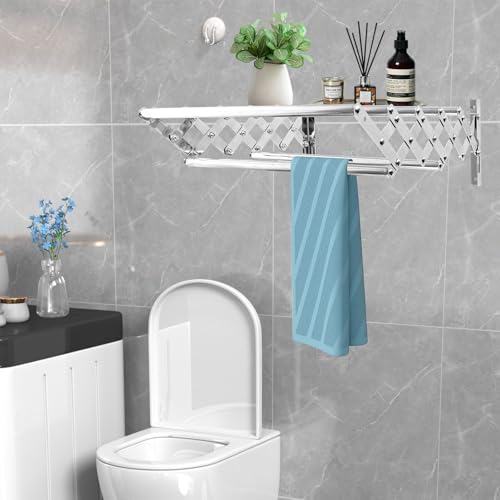 GBACHOOSE Wäscheständer Wandmontage, 42-80cm Wäscheständer Wand Ausziehbar Klappbar, Tragkraft 100 kg Wäschetrockner Ausziehbar mit 7 Stangen,Superstarke Tragfähigkeit für Bad Balkon Wäschekammer
