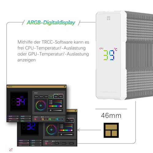TR-Thermalright Assassin X 120 Digital ARGB White chłodnica procesora, 4 x 6 mm, wentylator PWM 120 mm, 2000 obr./min, Digital Display Board Top Cover, do AM5/AM4, Intel Lga1851/1700, biały