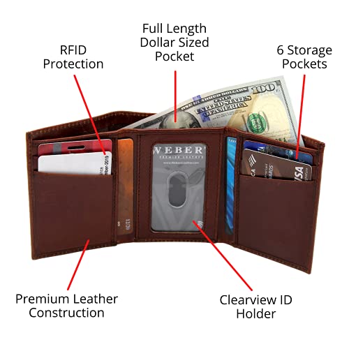 Weber's Premier Leather – Pursuit Series – Trifold Bass Fishing Wallet For Men - Full Grain Leather & Rfid Blocking #TOP1