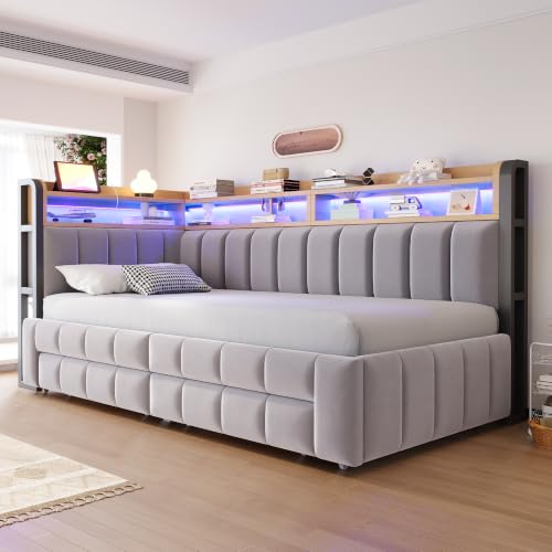 Cama tapizada sofá cama 90/180 x 200 con cajones ideal para habitaciones de invitados acogedoras 4