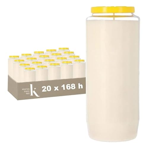 KRISTEN Bougies de Cimetière Blanches - Lot de 20 - Longue Durée (168 Heures) - Funéraires - Commémoratives