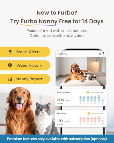 Furbo Mini 360º New Pet Camera: Home Security Camera w/Barking/Meowing Alerts, Rotating Pet Treat Dispenser w/Phone App, Smart Indoor Cam with 2-Way Speaker & Night Vision (No Subscription Required)