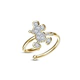 Größe: verstellbar Vorra Fashion Ring Mickey Maus, 14 kt vergoldetes Sterlingsilber, weiße Kubikzirconiasteine, verstellbar