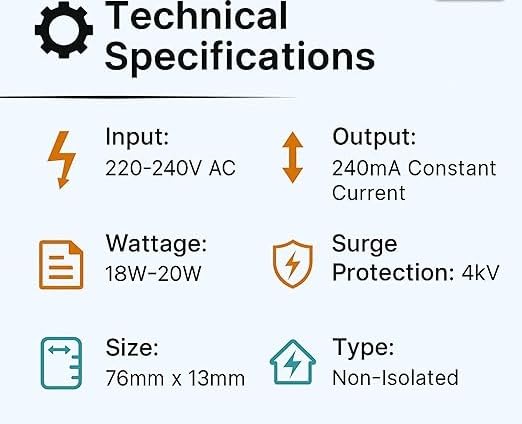 Image of T5 Output : 18W-20W, 240mA - Non Isolated 4 KVA Surge Protection 60V-85V LED Tube Light Driver Common for all Tube light | BIS Approved (Pack of 8)