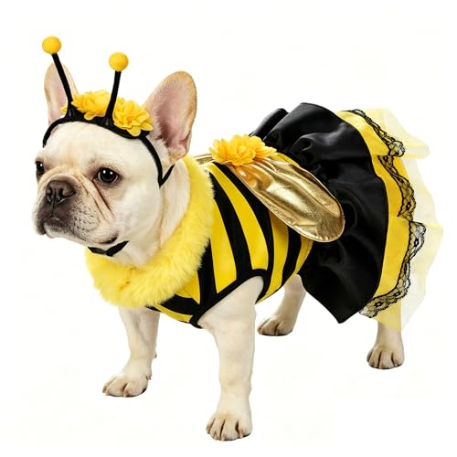 Relibeauty Dog Bee Costume Cute Cat Bumblebee Dress with Headband and Wings for Halloween Themed Party Yellow XL