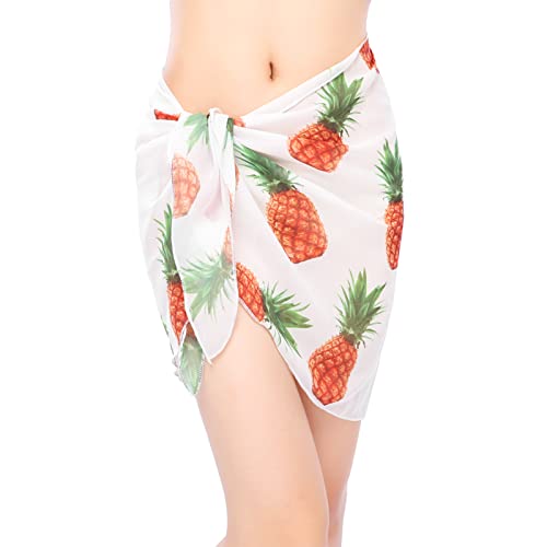 YloveM Paréo de plage d'été pour femme, paréo de plage court en mousseline de soie, B - Ananas blanc, Taille Unique Cover