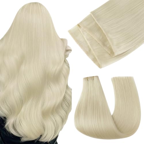 Image of Easyouth 22 Inch 100g Butterfly Weft Hair Extensions Blonde, Genius Weft Hair Extensions Human Hair, White Blonde, Remy Human Hair Butterfly Wefts Extension, Easy to Install, Long Straight Hair