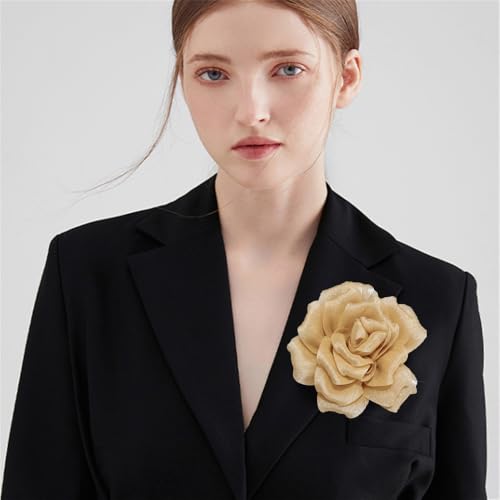 Image of Flash Camellia Flower Brooch Pin for Women Men Elegant Texture Fabric Dahlia Rose Floral Brooches Lapel Pins Dainty Wedding Holiday Party Costume Dress Accessories Jewelry