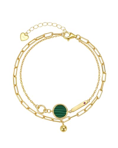 925 Sterling Silver Bracelet, 14k Gold Plated Women Link Bracelet Adjustable Double Chain, Dainty Minimalist Jewelry Birthday Christmas Gifts for Her