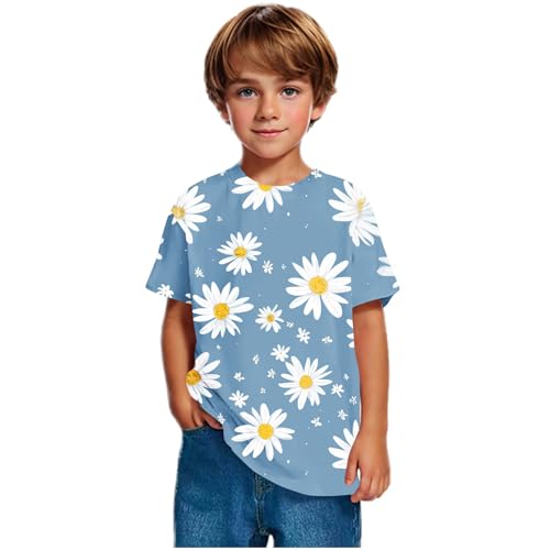 Kids Girls 2025 Fashion Summer T Shirts Crewneck Short Sleeve Blouse Daisy Floral Print Summer Tee Shirts 6