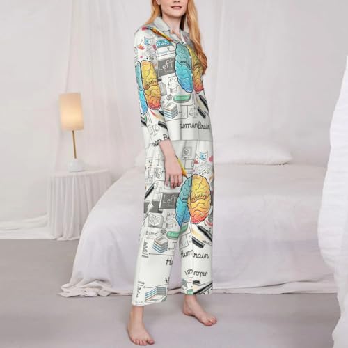 Pyjama 2 pièces imprimé cerveau humain en coton pour nuit originale