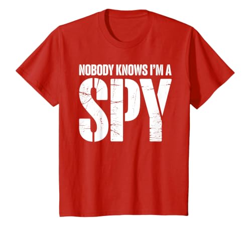 Funny Spy Design for Men Women Kids Secret Agent Costume T-Shirt, Youth, Red, Large