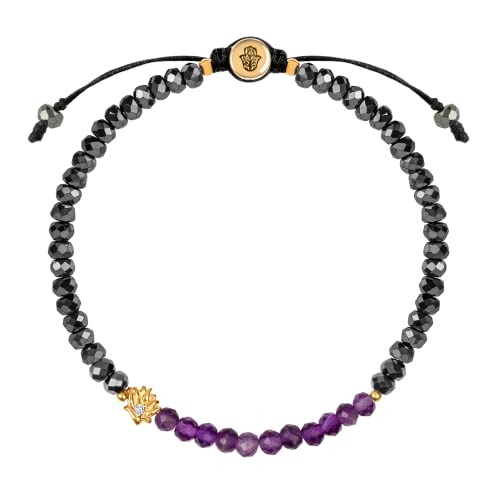 KARMA AND LUCK – Spiritual Love Rose Quartz Hematite Heart, Blessed Equilibrium Amethyst Lotus, Grounded in Balance Gold OM Chakra, Grounded in Love Evil Eye Tourmaline – Spiritual & Healing Jewelry, Bracelet for Women