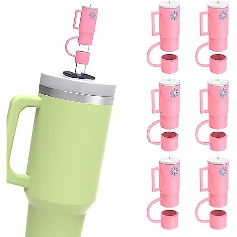 Straw Covers Cap for Stanley Cup, 6pcs Food-Grade Silicone Straw Cover for Stanley 30&40 OZ Tumbler with Handle, Reusable Drinking Straw Topper, Premium Stanley Cup Accessories (Pink) Cover
