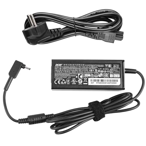 Bloc d'alimentation 45 W pour ordinateur portable Acer - Câble de charge avec queue de fleur de prunier - Câble EU pour Acer Aspire A315-23 A315-24P A315-35...