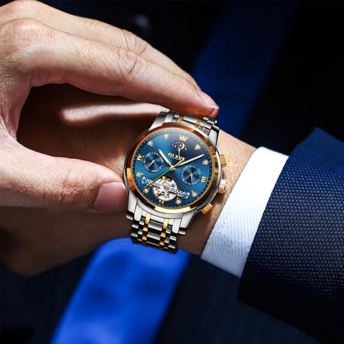 Image of OLEVS Automatic Watches for Men 43MM Skeleton Large Dial 3Hand Self Winding Watch Stainless Steel Dress Luxury Mechanical Waterproof Luminous Wirst Watch Gift