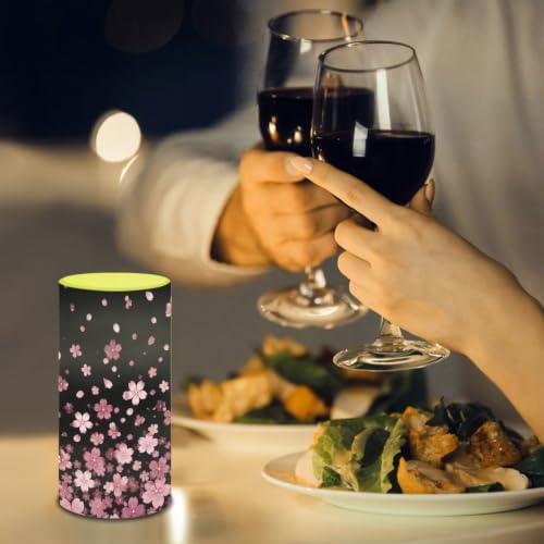 Image of Poceacles Flickering Flameless LED Battery Candles Pillar Candles Tealight with 18-Key Timer Remote with Colorful Light for Indoor Outdoor Home Decor, Cherry Blossom Pink Black