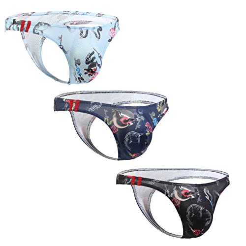 Men's Sporty Bikini Thongs Printed T-Back G-String