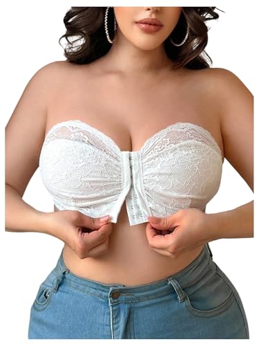 Image of MakeMeChic Women's Plus Size Strapless Bras Front Closure Half Push Up Bra Bandeau Wireless Bralette for Large Bust
