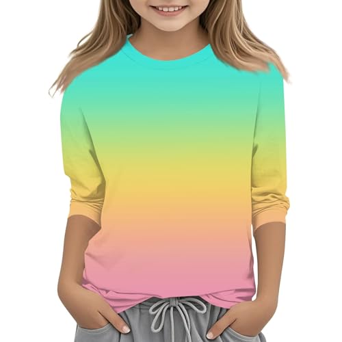 Girls Shirts 3/4 Sleeve Summer Cute Tops Crewneck Classy Clothes Fall Tie Dye 3/4 Sleeve Outfits Kids Vacation - Main Image