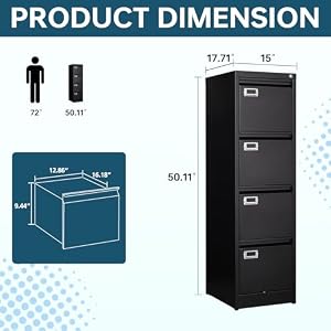 MIIIKO 4 Drawer File Cabinet with Lock, Metal File Cabinets for Home Office, Vertical Filing Cabinets Office Storage Cabinet for Letter, Legal, A4,File Folders(Black) — photo 3 of 6