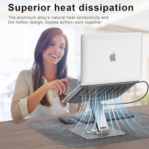 Laptop Docking Station for MacBook Pro/Air/Dell/HP/Surface HC 11-in-1 USB C Hub 360°Rotatable Laptop Stand with USB Hub 4K HDMI USB 3.0 PD100W 3.5mm Audio Jack RJ 45 TF/SD Reader Universal Laptop Dock — view 7
