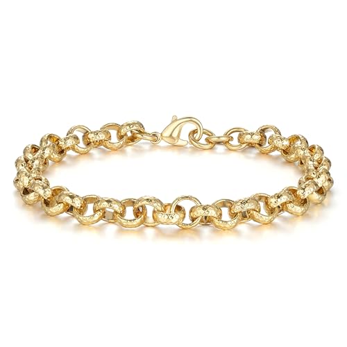 Gold Daimond Cut Belcher Bracelet 6-Inch Long 8mm Thick PVD Gold Plated Bling King London