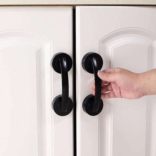 AVIKURA 2 Pack Glass Door Handle Suction Cup Handle for Bathroom Sliding Door Glass Mirror Cabinet Strong Vacuum Removable Suction Cup Grab Bar No Drilling Black