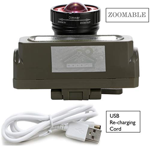 Image of DOCOSS 2 in 1 Zoomable Military Rechargeable LED Head Torch Ultra Bright Water Resistant Cree USB Rechargable Head lamp Headlight for Camping Cycling Trekking(Green, ABS)