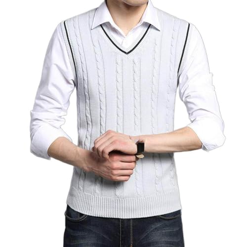Pull sans manches homme col en V coupe mince tricot uni chic d'automne