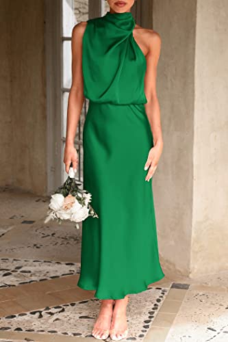 Image of PRETTYGARDEN Women's 2026 Summer Satin Dress Elegant Sleeveless Mock Neck Cocktail Party Maxi Dresses