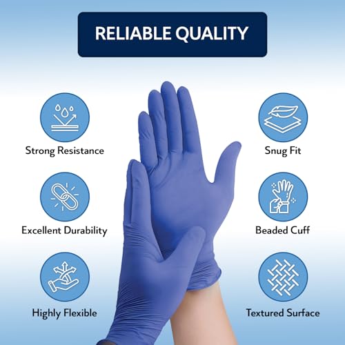 Image of QUARANT Nitrile Disposable Hand Gloves (Medium, Blue, Pack of 100) Powder Free, Food Grade, Latex Free, Ideal for Protection, Cleaning & Handling