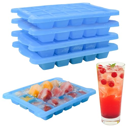 Image of 4 Pack Mini Ice Cube Trays for Freezer-Easy Release & Stackable | Small Ice Cube Trays with Lid-Tiny Ice Cube Tray for Mini Fridge with Freezer, Perfect for Cocktails,Whiskey,Juice & Baby Food