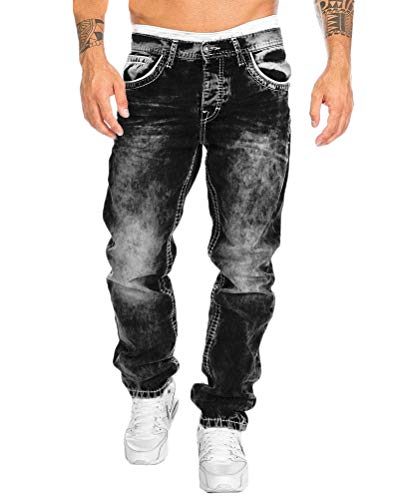 Tomwell Jean pour Hommes Pantalon Grandes Tailles Classique et élégant Straight Fit Jeans Denim A Noir XL