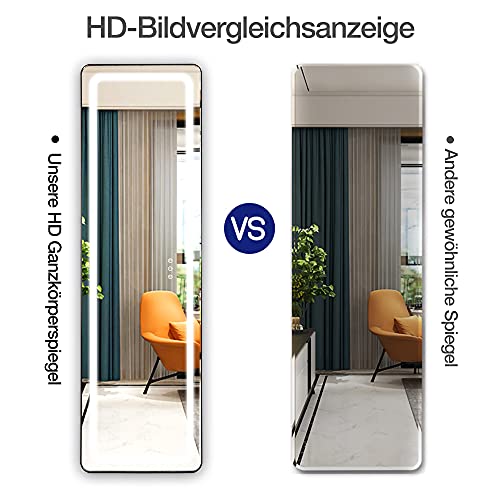 Depuley Staande spiegel met verlichting, 160 x 50 cm, HD full-body spiegel, wandspiegel met 3 lichtkleuren, dimbaar, touch-schakelaar, moderne lichtspiegel voor woonkamer, slaapkamer, hal, kleedkamer - Image 6