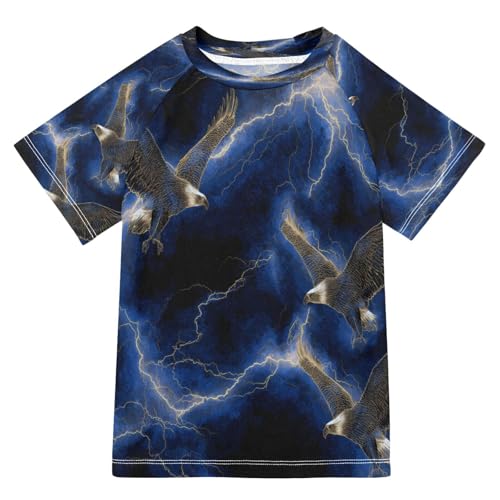 Boys Short Sleeve T-Shirts Eagle Lightning Bird Rashguard Kids Swim Shirts Sun UPF 50+