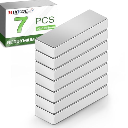 Image of MIKEDE 7 Pcs Small Bar Neodymium Magnets, 30x10x5 mm Rectangular Rare Earth Magnets for Crafts, Heavy Duty for Refrigerator, Tool Storage, Whiteboard, DIY