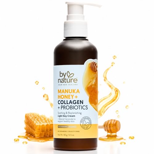 By Nature Manuka Honey + Collagen + Probiotics Day Cream - Nourishing Formula to Soothen your Skin - Skincare from New Zealand - 6.5 oz